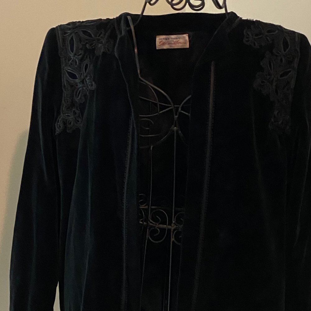 Black Velvet Blazer with Applique Embellishment